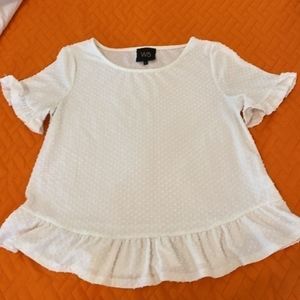 Swiss Dot, Stretch Top, Ruffle Short Sleeves and Hem, Sz S